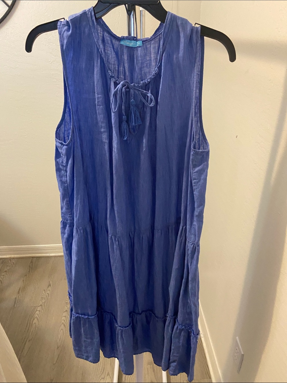 Sleeveless Tiered Tassel Dress in Periwinkle
